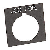 HT8SP20 - Eaton legend plate, plastic, square, black field, black background, white engraved text, legend plate marking "JOG FOR.". For use with 30mm pilot devices.