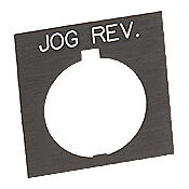 HT8SP21 - Eaton legend plate, plastic, square, black field, black background, white engraved text, legend plate marking "JOG REV.". For use with 30mm pilot devices.