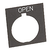 HT8SP26 - Eaton legend plate, plastic, square, black field, black background, white engraved text, legend plate marking "OPEN". For use with 30mm pilot devices.