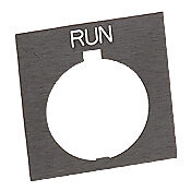 HT8SP31 - Eaton legend plate, plastic, square, black field, black background, white engraved text, legend plate marking "RUN". For use with 30mm pilot devices.