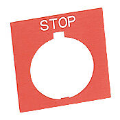HT8SP34 - Eaton legend plate, plastic, square, red field, red background, white engraved text, legend plate marking "STOP". For use with 30mm pilot devices.