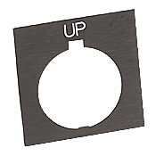HT8SP35 - Eaton legend plate, plastic, square, black field, black background, white engraved text, legend plate marking "UP". For use with 30mm pilot devices.