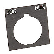 HT8SP41 - Eaton legend plate, plastic, square, black field, black background, white engraved text, legend plate marking "JOG RUN". For use with 30mm pilot devices.