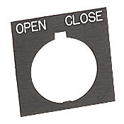HT8SP43 - Eaton legend plate, plastic, square, black field, black background, white engraved text, legend plate marking "OPEN CLOSE". For use with 30mm pilot devices.