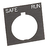 HT8SP45 - Eaton legend plate, plastic, square, black field, black background, white engraved text, legend plate marking "SAFE RUN". For use with 30mm pilot devices.