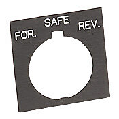 HT8SP69 - Eaton legend plate, plastic, square, black field, black background, white engraved text, legend plate marking "FOR. SAFE REV.". For use with 30mm pilot devices.