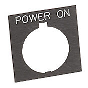 HT8SP80 - Eaton legend plate, plastic, square, black field, black background, white engraved text, legend plate marking "POWER ON". For use with 30mm pilot devices.