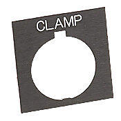 HT8SP90 - Eaton legend plate, plastic, square, black field, black background, white engraved text, legend plate marking "CLAMP". For use with 30mm pilot devices.