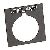 HT8SP91 - Eaton legend plate, plastic, square, black field, black background, white engraved text, legend plate marking "UNCLAMP". For use with 30mm pilot devices.