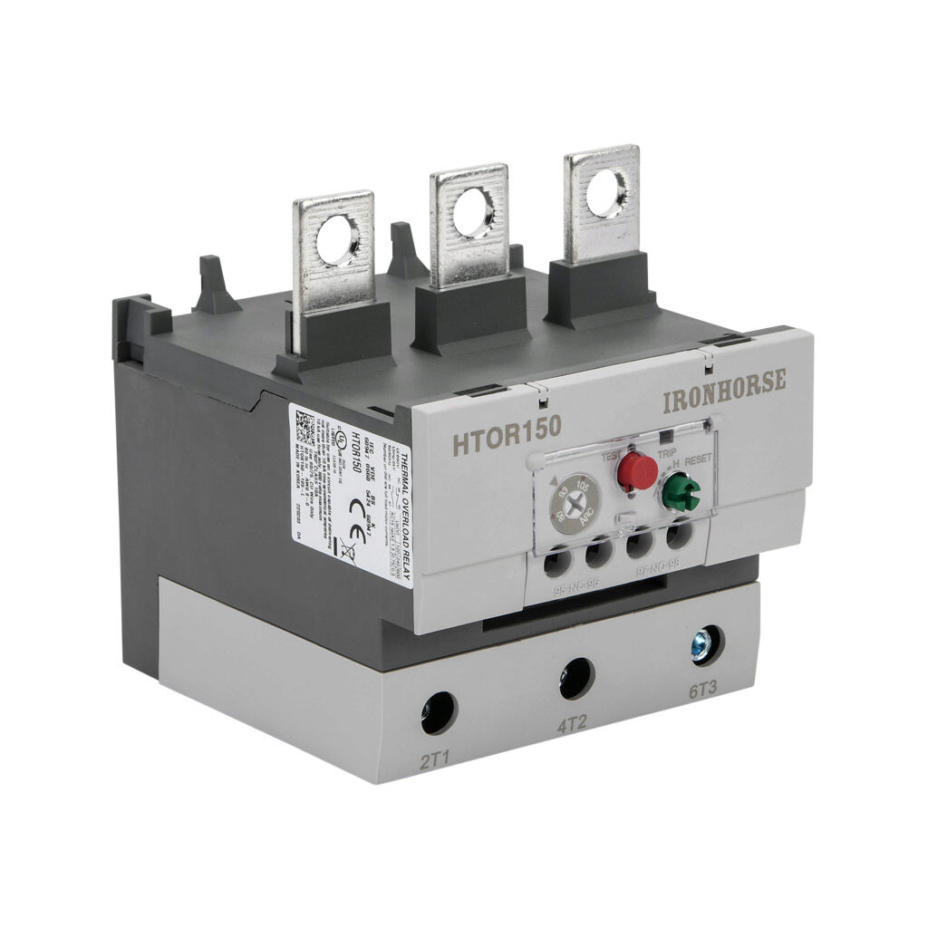 HTOR150-105-L - IronHorse HTOR series thermal overload relay, 80-105A adjustable, bi-metallic, local reset, direct mount power connection(s). For use with HMC-130 and HMC-150 series contactors.