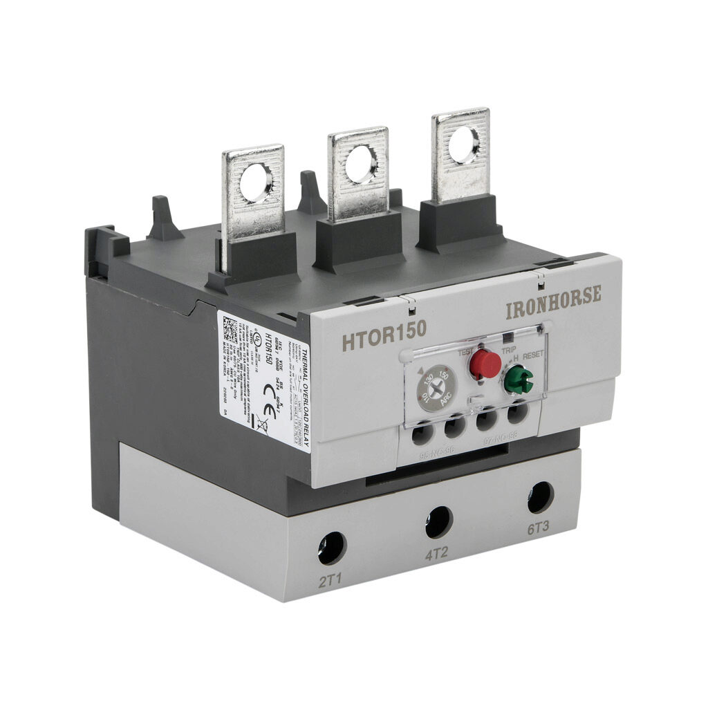 HTOR150-150-L - IronHorse HTOR series thermal overload relay, 110-150A adjustable, bi-metallic, local reset, direct mount power connection(s). For use with HMC-130 and HMC-150 series contactors.