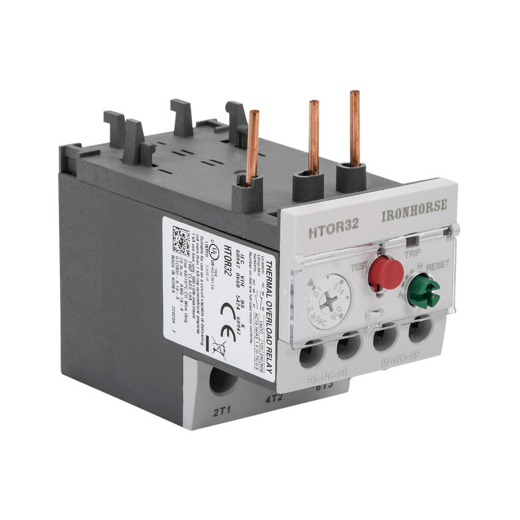 HTOR32-0.16-S - IronHorse HTOR series thermal overload relay, 0.10-0.16A adjustable, bi-metallic, local reset, direct mount power connection(s). For use with HMC-9 to HMC-40 series contactors.