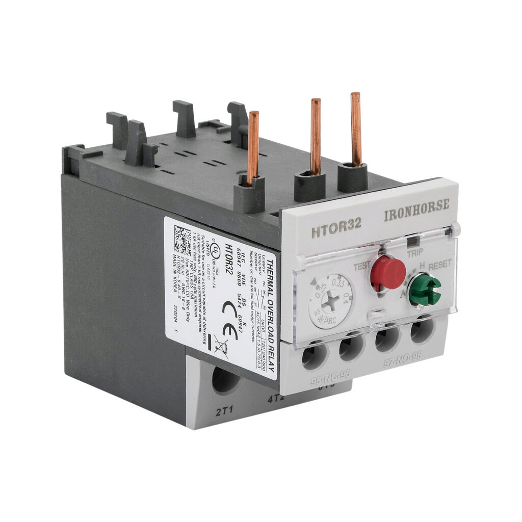 HTOR32-0.40-S - IronHorse HTOR series thermal overload relay, 0.25-0.40A adjustable, bi-metallic, local reset, direct mount power connection(s). For use with HMC-9 to HMC-40 series contactors.