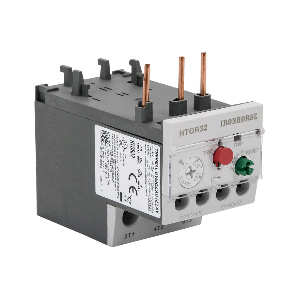 HTOR32-0.63-S - IronHorse HTOR series thermal overload relay, 0.40-0.63A adjustable, bi-metallic, local reset, direct mount power connection(s). For use with HMC-9 to HMC-40 series contactors.