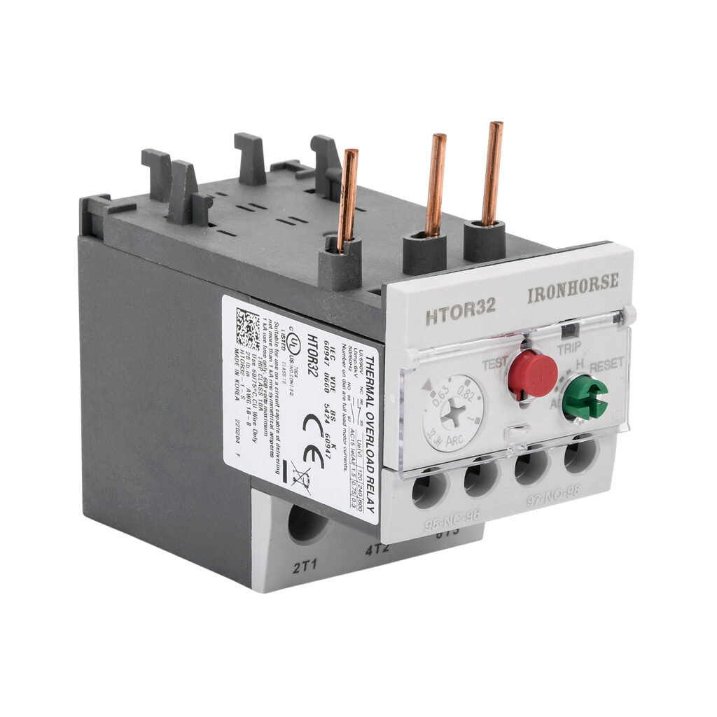 HTOR32-1-S - IronHorse HTOR series thermal overload relay, 0.63-1A adjustable, bi-metallic, local reset, direct mount power connection(s). For use with HMC-9 to HMC-40 series contactors.