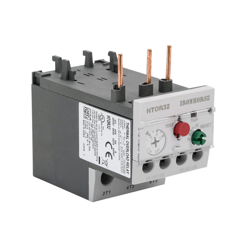 HTOR32-22-S - IronHorse HTOR series thermal overload relay, 16-22A adjustable, bi-metallic, local reset, direct mount power connection(s). For use with HMC-9 to HMC-40 series contactors.