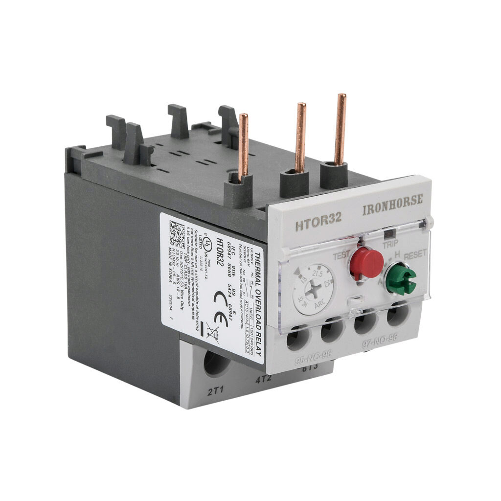 HTOR32-25-S - IronHorse HTOR series thermal overload relay, 18-25A adjustable, bi-metallic, local reset, direct mount power connection(s). For use with HMC-9 to HMC-40 series contactors.