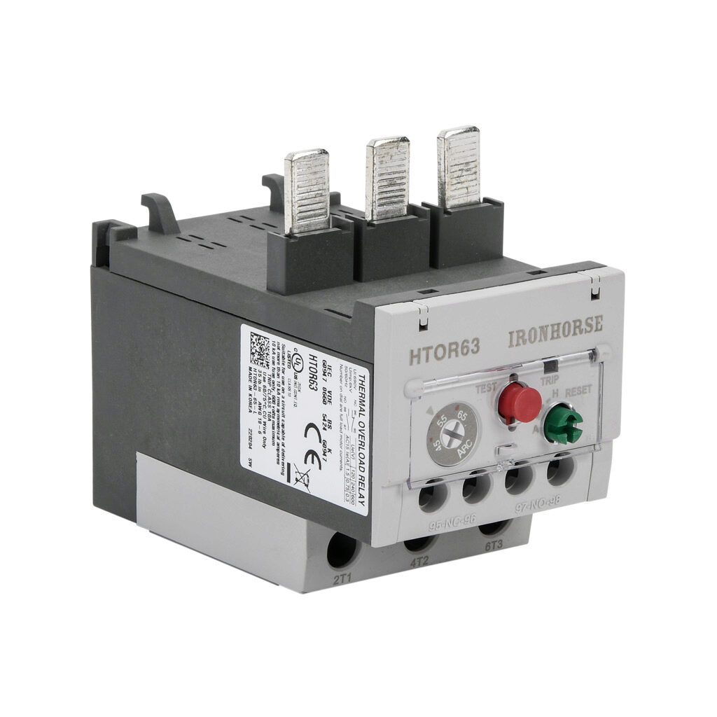 HTOR63-65-L - IronHorse HTOR series thermal overload relay, 45-65A adjustable, bi-metallic, local reset, direct mount power connection(s). For use with HMC-50 and HMC-65 series contactors.