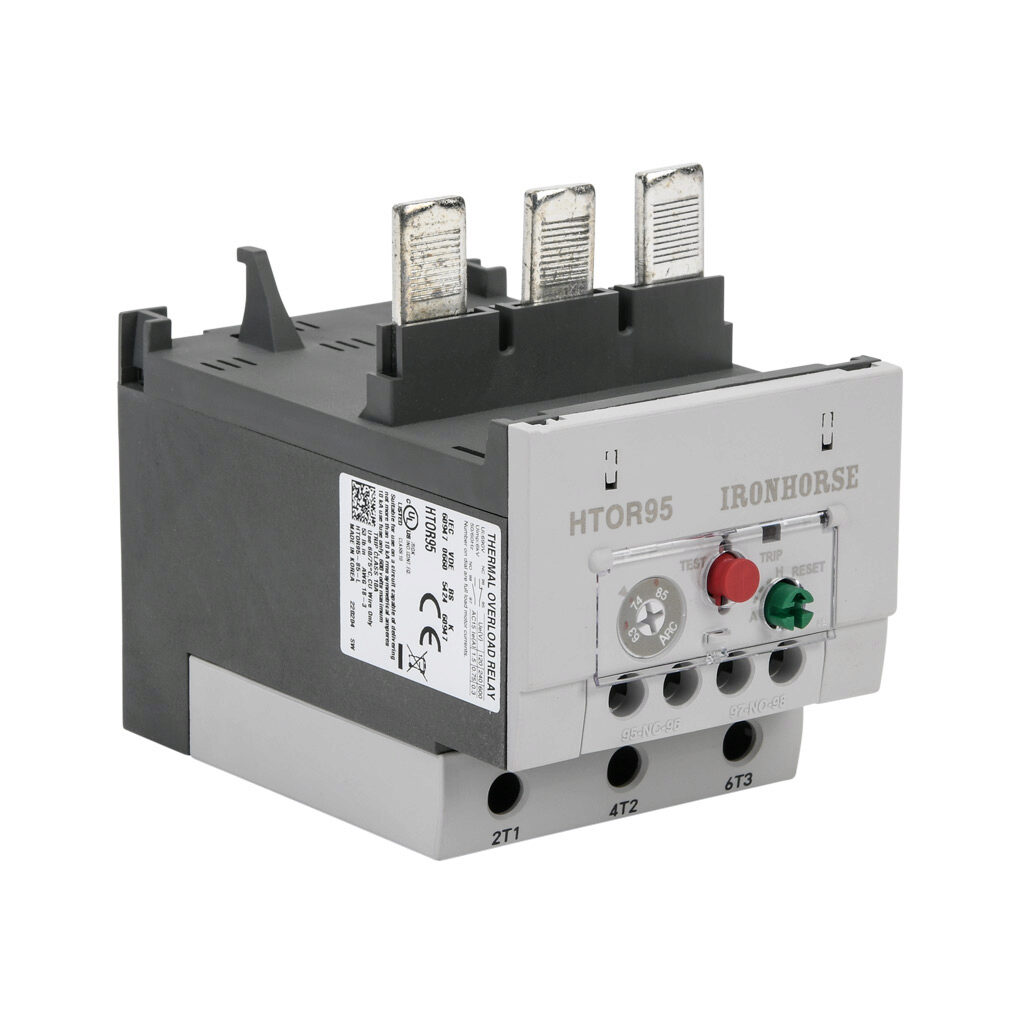 HTOR95-85-L - IronHorse HTOR series thermal overload relay, 63-85A adjustable, bi-metallic, local reset, direct mount power connection(s). For use with HMC-75 to HMC-100 series contactors.