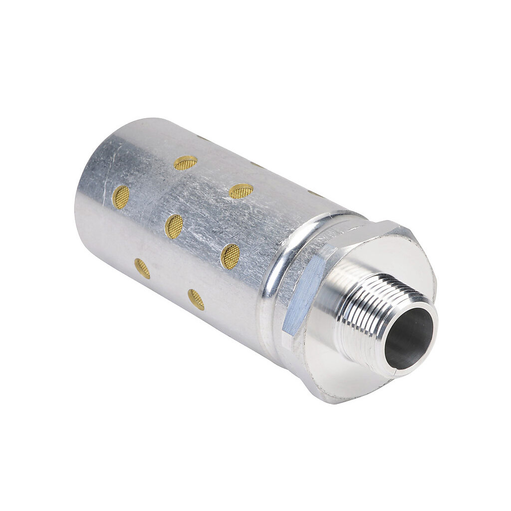 HVM-34N-H - NITRA pneumatic exhaust silencer, aluminum, cylindrical, Cv=13.5, 3/4in male NPT.