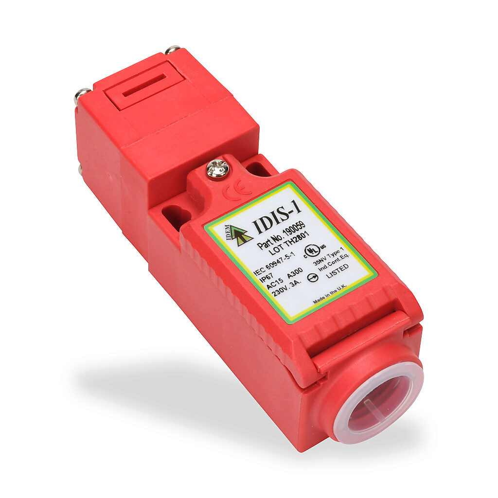 IDIS-190059 - IDEM safety switch, tongue (key) interlock, 90-degree adjustable head, (1) N.C. safety output(s), (1) N.O. monitoring output(s), 31 x 97 x 30mm, plastic body, plastic head.