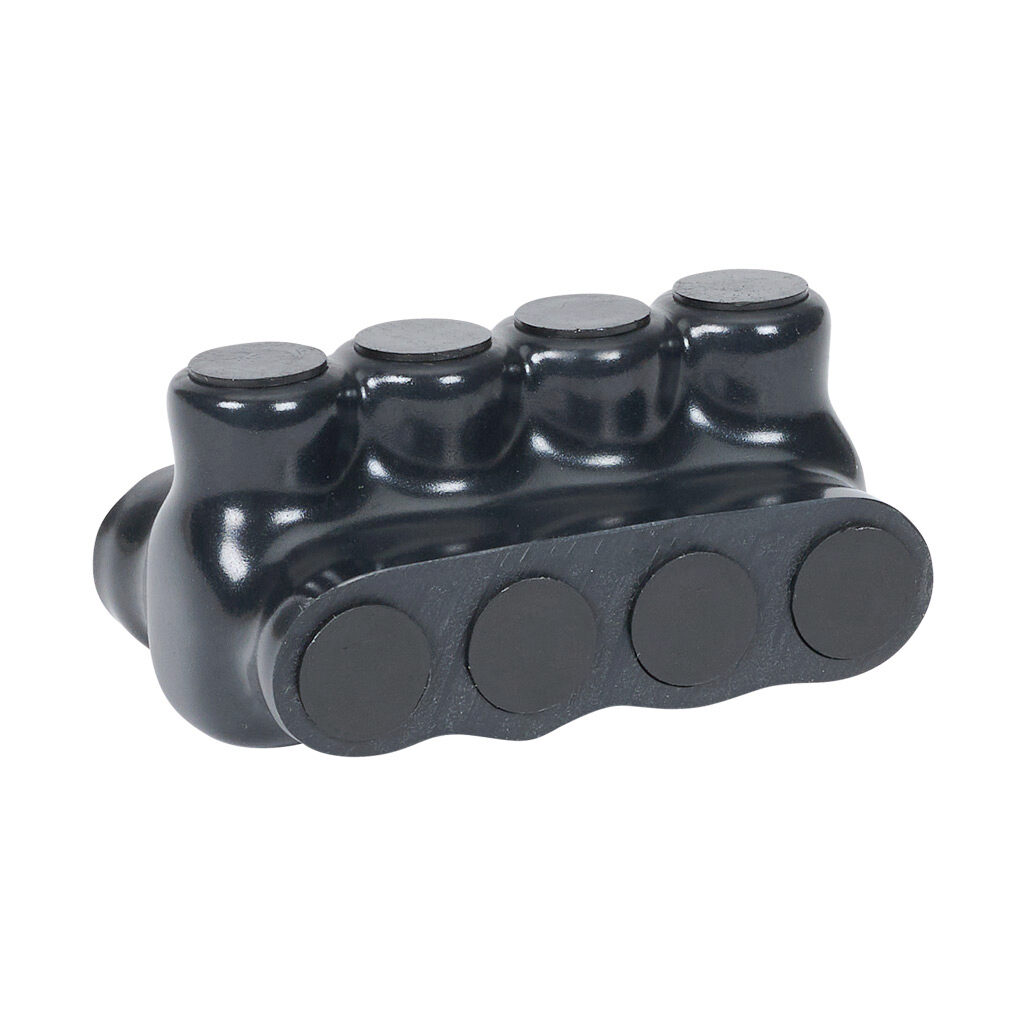IPBB-NA4-4D-1 - Penn-Union pre-insulated power bar, double-sided entry, 4 ports, aluminum, 1/8in hex conductor bolt, 14-4 AWG, AL9CU.