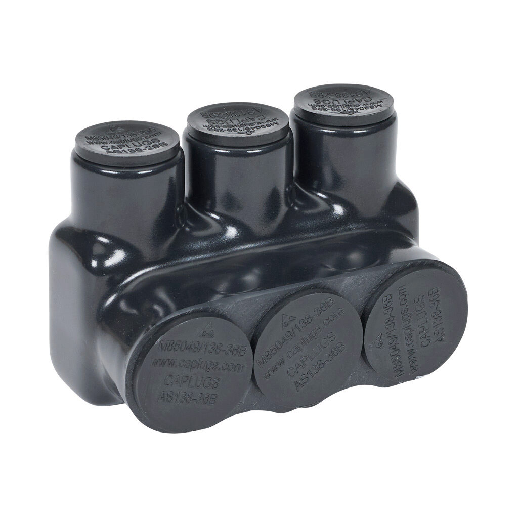 IPBB-NA600-3S-1 - Penn-Union pre-insulated power bar, single-sided entry, 3 ports, aluminum, 3/8in hex conductor bolt, 4 AWG-600 MCM, AL9CU.