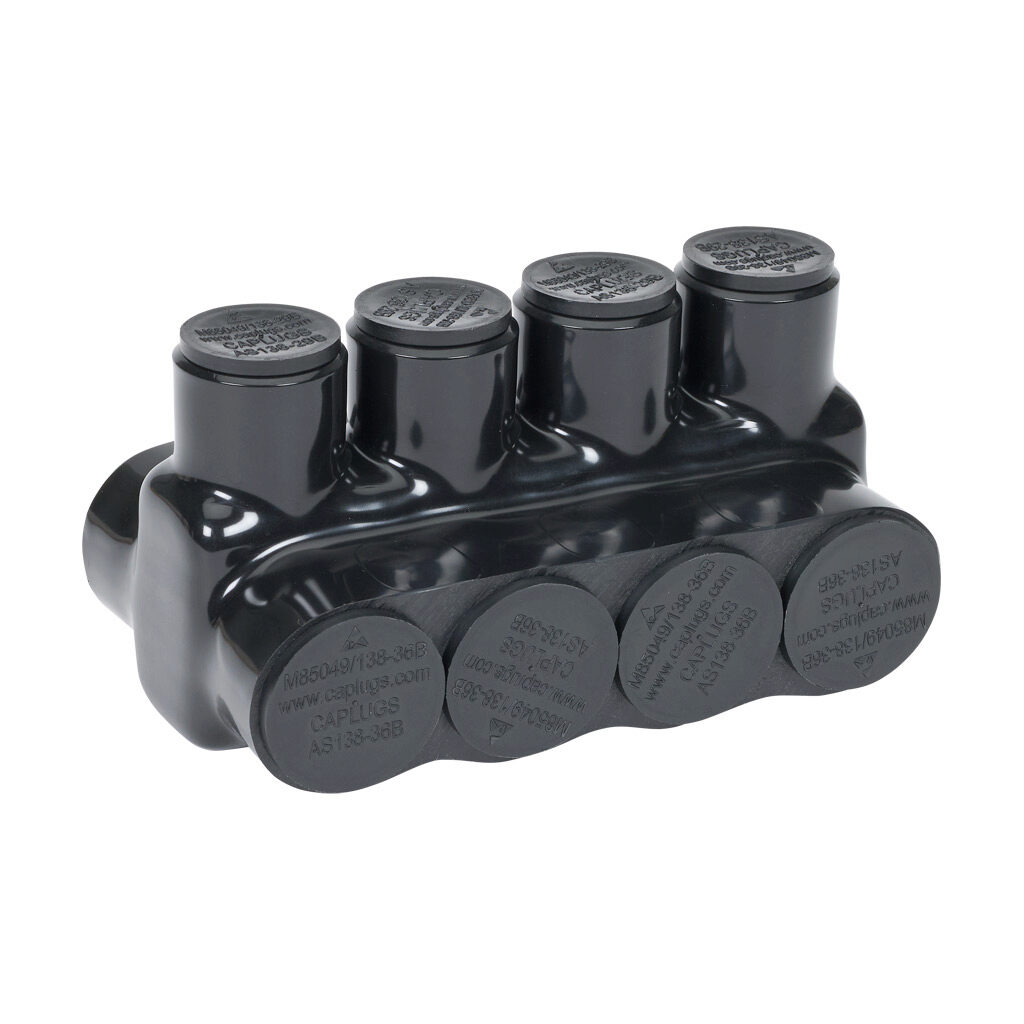 IPBB-NA600-4D-1 - Penn-Union pre-insulated power bar, double-sided entry, 4 ports, aluminum, 3/8in hex conductor bolt, 4 AWG-600 MCM, AL9CU.