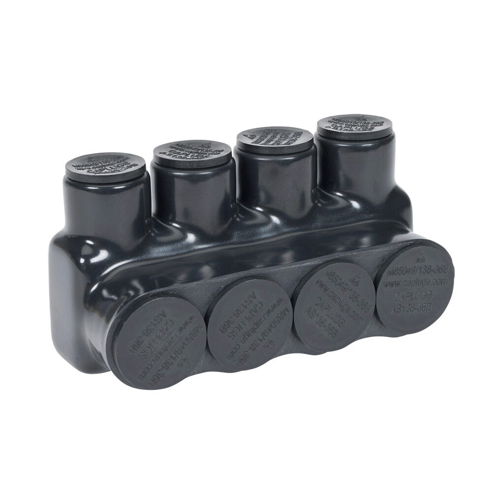 IPBB-NA600-4S-1 - Penn-Union pre-insulated power bar, single-sided entry, 4 ports, aluminum, 3/8in hex conductor bolt, 4 AWG-600 MCM, AL9CU.