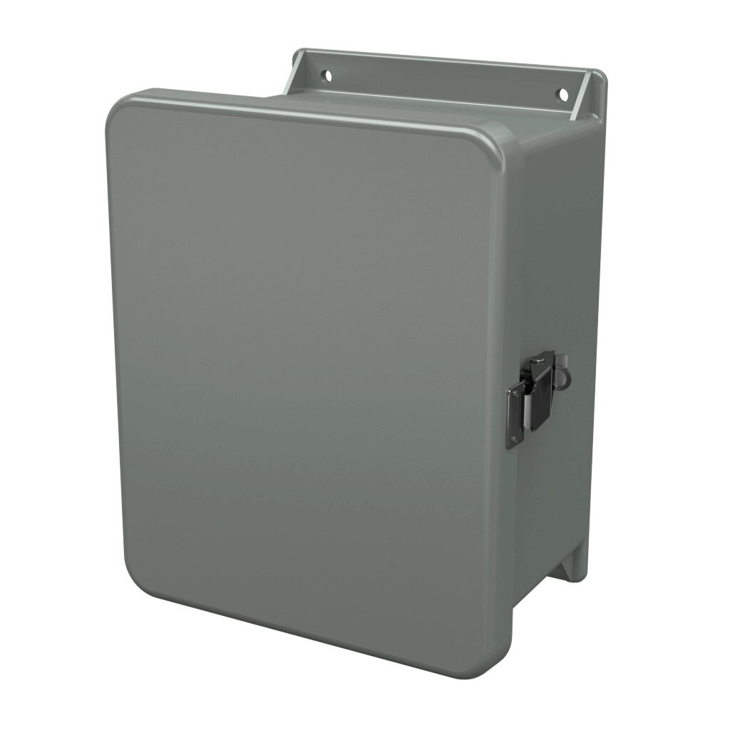 J100806HPL - Stahlin J series enclosure, NEMA 1/3R/4X/6P/12, 10 x 8 x 6in (HxWxD), wall mount, fiberglass reinforced polyester, gray, single-door, quick-release latch, padlock hasp and staple, integral mounting flange.