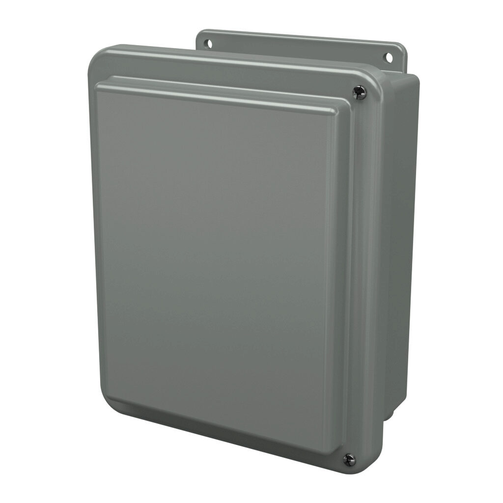 J1008HWA - Stahlin J series enclosure, NEMA 1/3R/4X/6P/12, 10 x 8 x 5in (HxWxD), wall mount, fiberglass reinforced polyester, gray, crowned hinged screw cover, integral mounting flange.