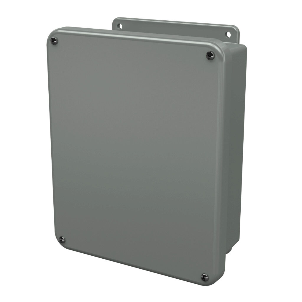 J1008W - Stahlin J series enclosure, NEMA 1/3R/4X/6P/12, 10 x 8 x 4in (HxWxD), wall mount, fiberglass reinforced polyester, gray, screw cover, integral mounting flange.