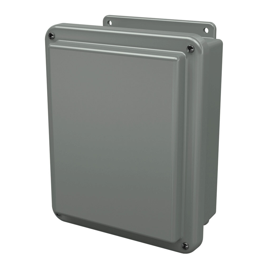 J1008WA - Stahlin J series enclosure, NEMA 1/3R/4X/6P/12, 10 x 8 x 5in (HxWxD), wall mount, fiberglass reinforced polyester, gray, crowned screw cover, integral mounting flange.