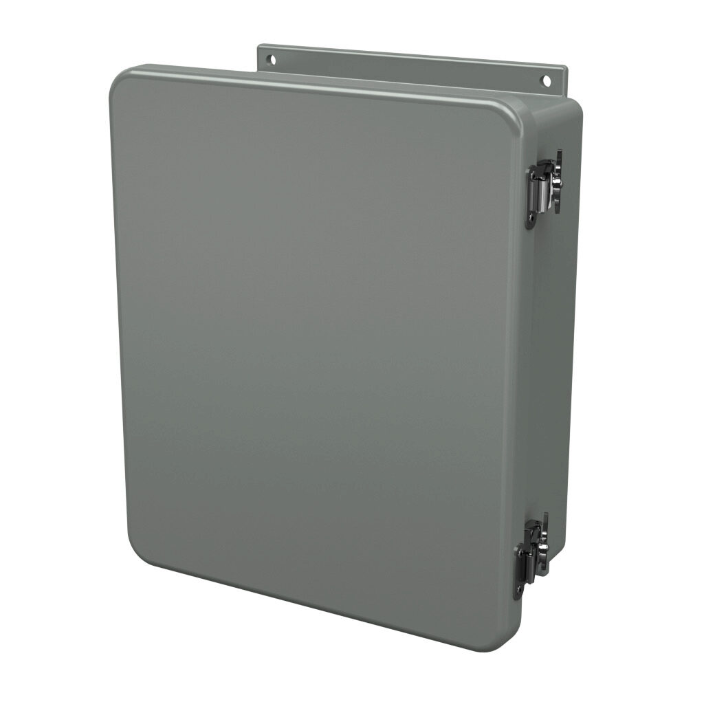 J1210HLL - Stahlin J series enclosure, NEMA 1/3R/4X/6P/12, 12 x 10 x 5in (HxWxD), wall mount, fiberglass reinforced polyester, gray, single-door, twist-lock latch, integral mounting flange.