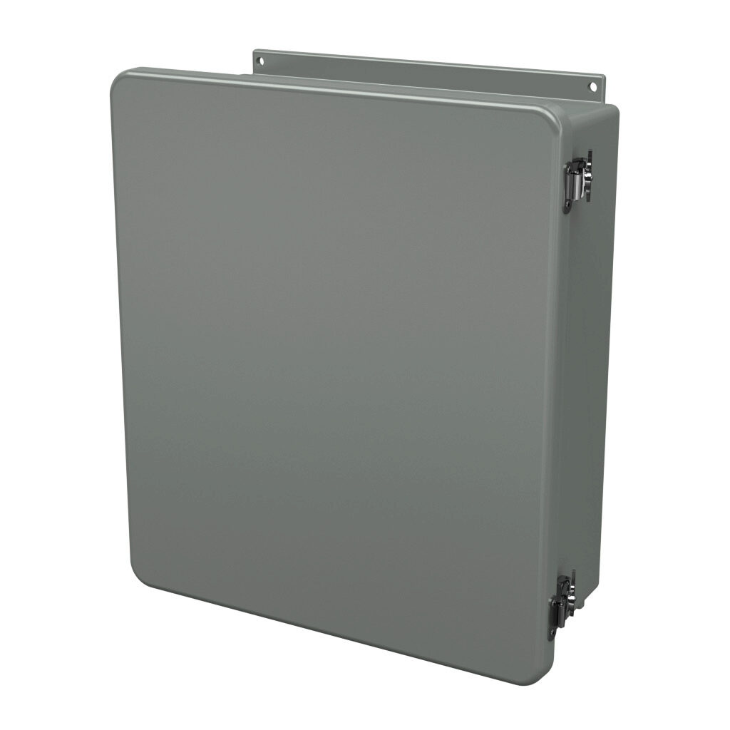 J1614HLL - Stahlin J series enclosure, NEMA 1/3R/4X/6P/12, 16 x 14 x 6in (HxWxD), wall mount, fiberglass reinforced polyester, gray, single-door, twist-lock latch, integral mounting flange.