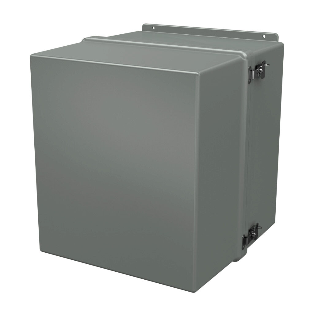 J181617SSH - Stahlin FatBoy series enclosure, NEMA 1/3/4X/12, 18 x 16 x 17in (HxWxD), wall mount, fiberglass reinforced polyester, gray, clamshell single-door, twist-lock latch, padlock hasp and staple, integral mounting flange.