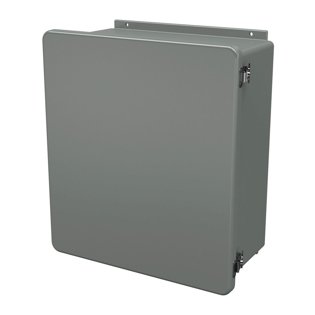 J1816HLL - Stahlin J series enclosure, NEMA 1/3R/4X/6P/12, 18 x 16 x 8in (HxWxD), wall mount, fiberglass reinforced polyester, gray, single-door, twist-lock latch, integral mounting flange.