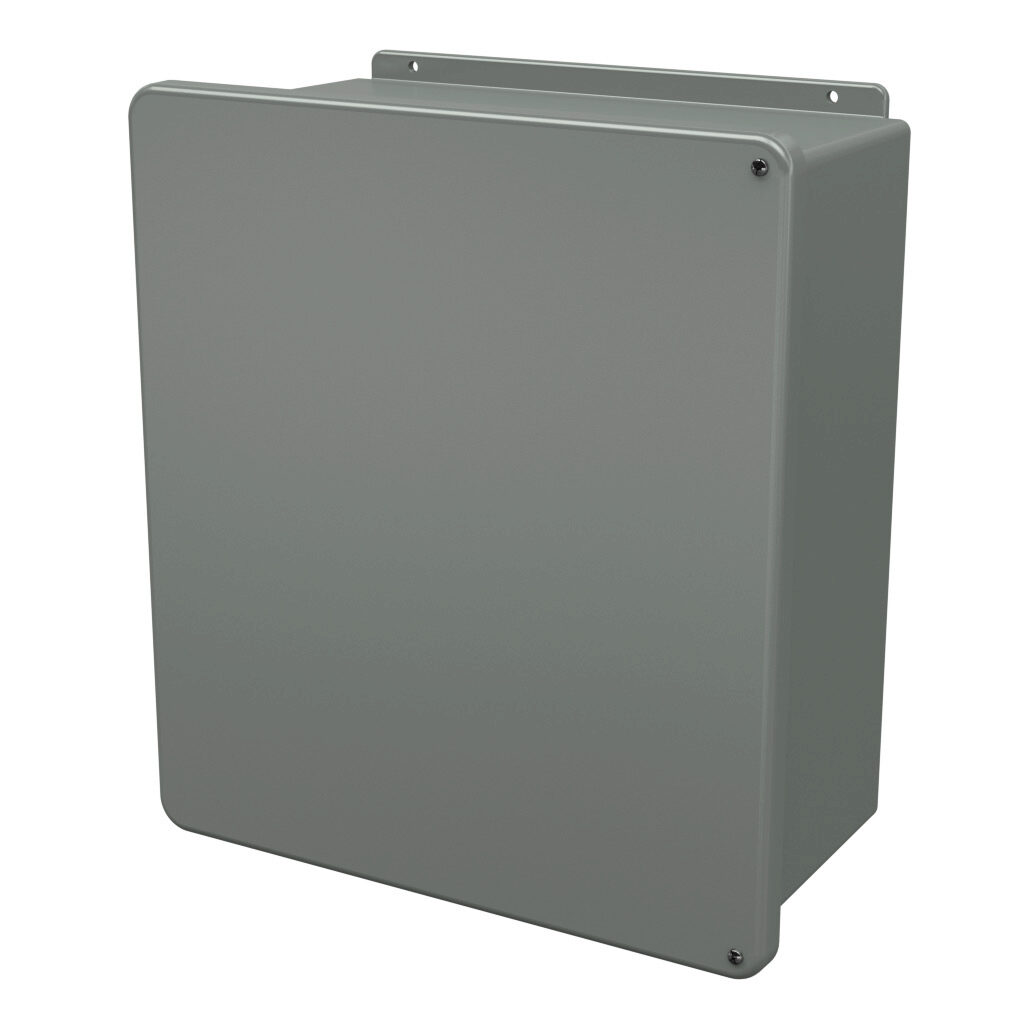 J1816HW - Stahlin J series enclosure, NEMA 1/3R/4X/6P/12, 18 x 16 x 8in (HxWxD), wall mount, fiberglass reinforced polyester, gray, hinged screw cover, integral mounting flange.
