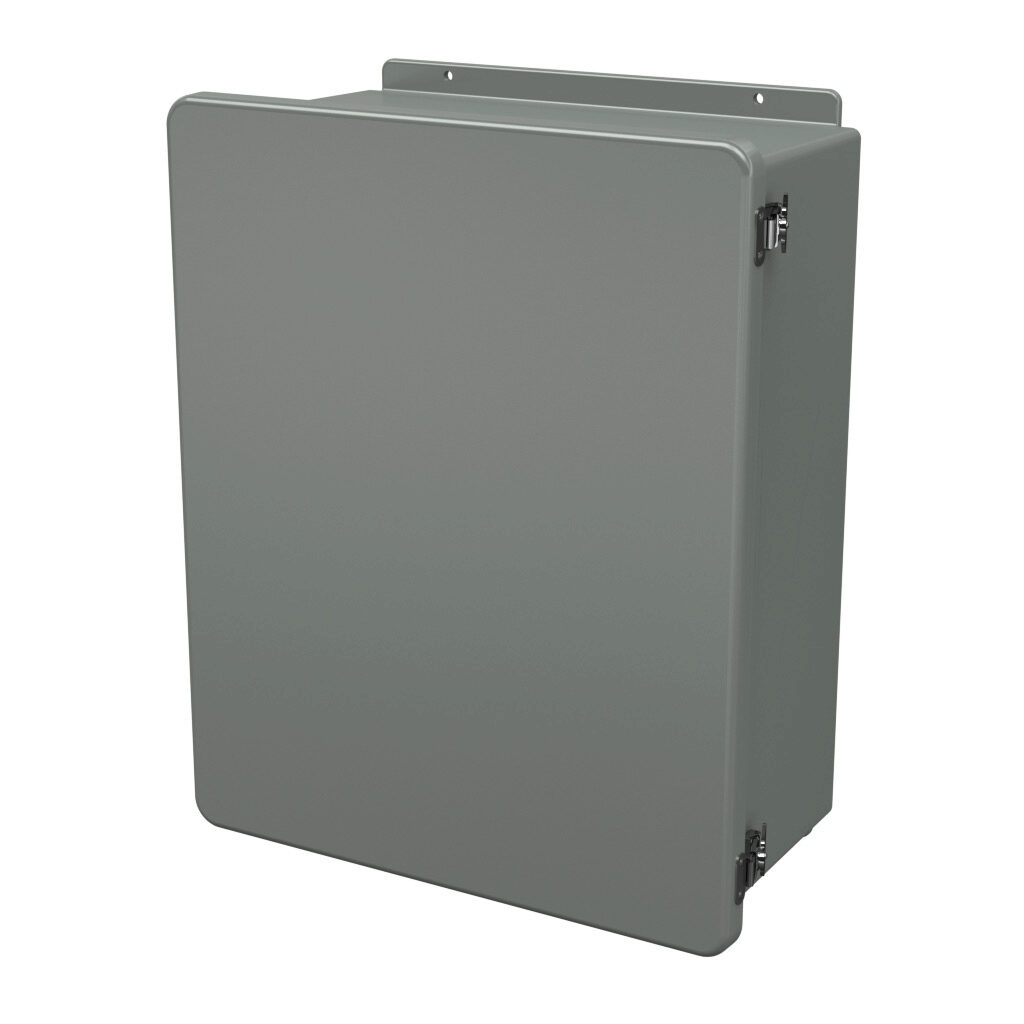 J2016HLL - Stahlin J series enclosure, NEMA 1/3R/4X/6P/12, 20 x 16 x 8in (HxWxD), wall mount, fiberglass reinforced polyester, gray, single-door, twist-lock latch, integral mounting flange.