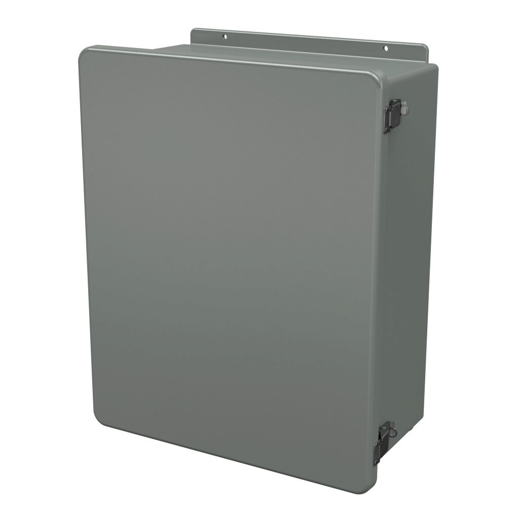 J2016HPL - Stahlin J series enclosure, NEMA 1/3R/4X/6P/12, 20 x 16 x 8in (HxWxD), wall mount, fiberglass reinforced polyester, gray, single-door, quick-release latch, padlock hasp and staple, integral mounting flange.