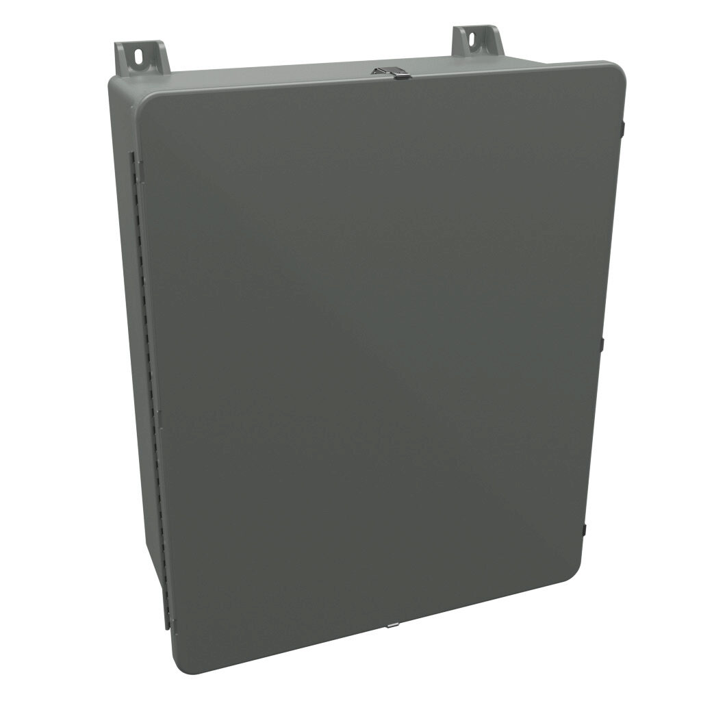 J3024HPL - Stahlin J series enclosure, NEMA 1/3/3R/4/4X/12/13, 30 x 24 x 10in (HxWxD), wall mount, fiberglass reinforced polyester, gray, single-door, quick-release latch, padlock hasp and staple.