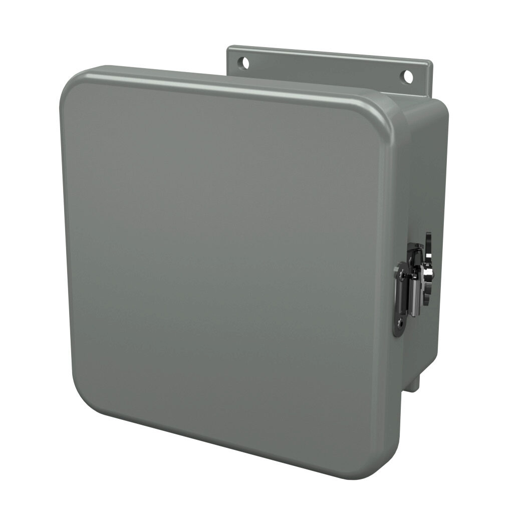 J606HLL - Stahlin J series enclosure, NEMA 1/3R/4X/6P/12, 6 x 6 x 4in (HxWxD), wall mount, fiberglass reinforced polyester, gray, single-door, twist-lock latch, integral mounting flange.