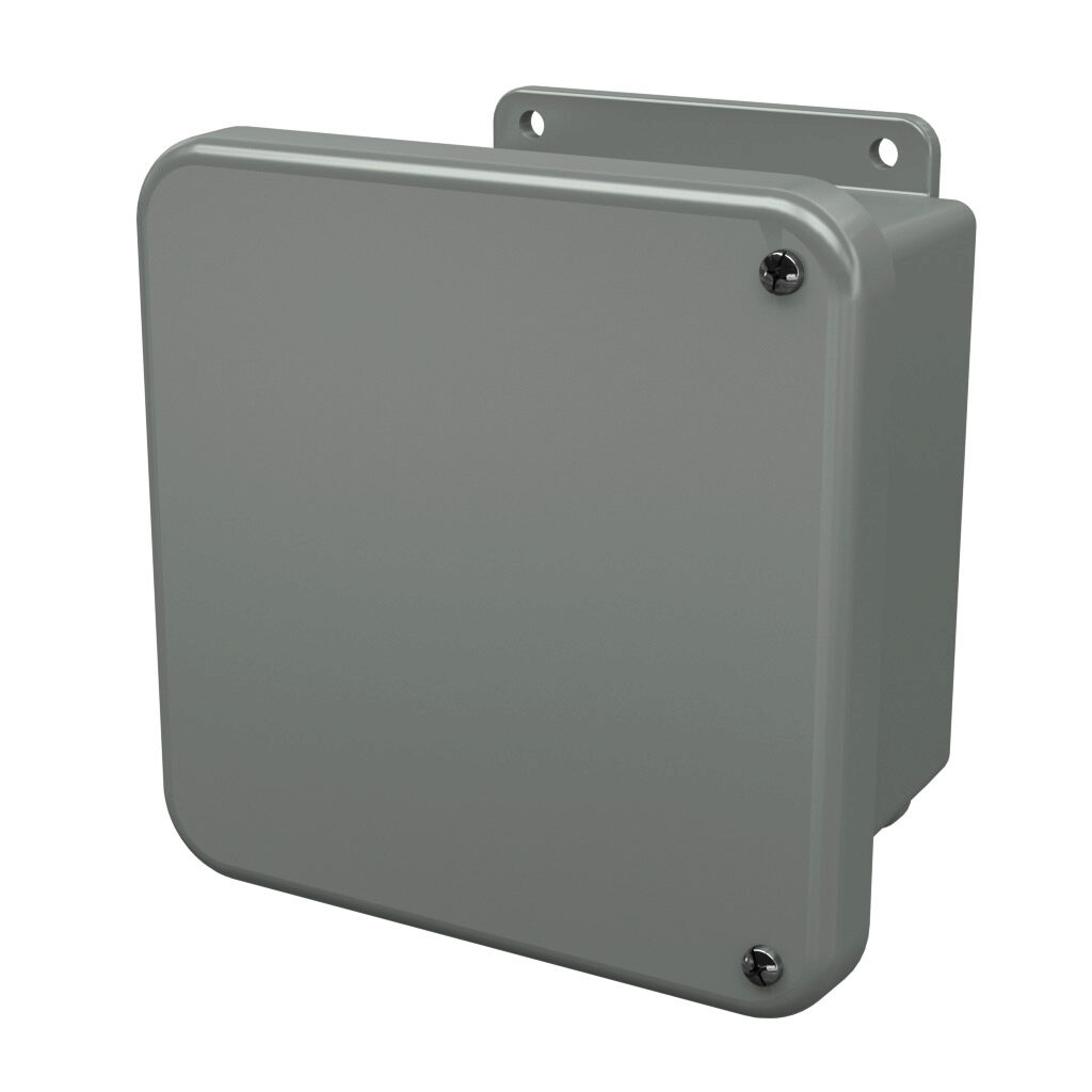 J606HW - Stahlin J series enclosure, NEMA 1/3R/4X/6P/12, 6 x 6 x 4in (HxWxD), wall mount, fiberglass reinforced polyester, gray, hinged screw cover, integral mounting flange.