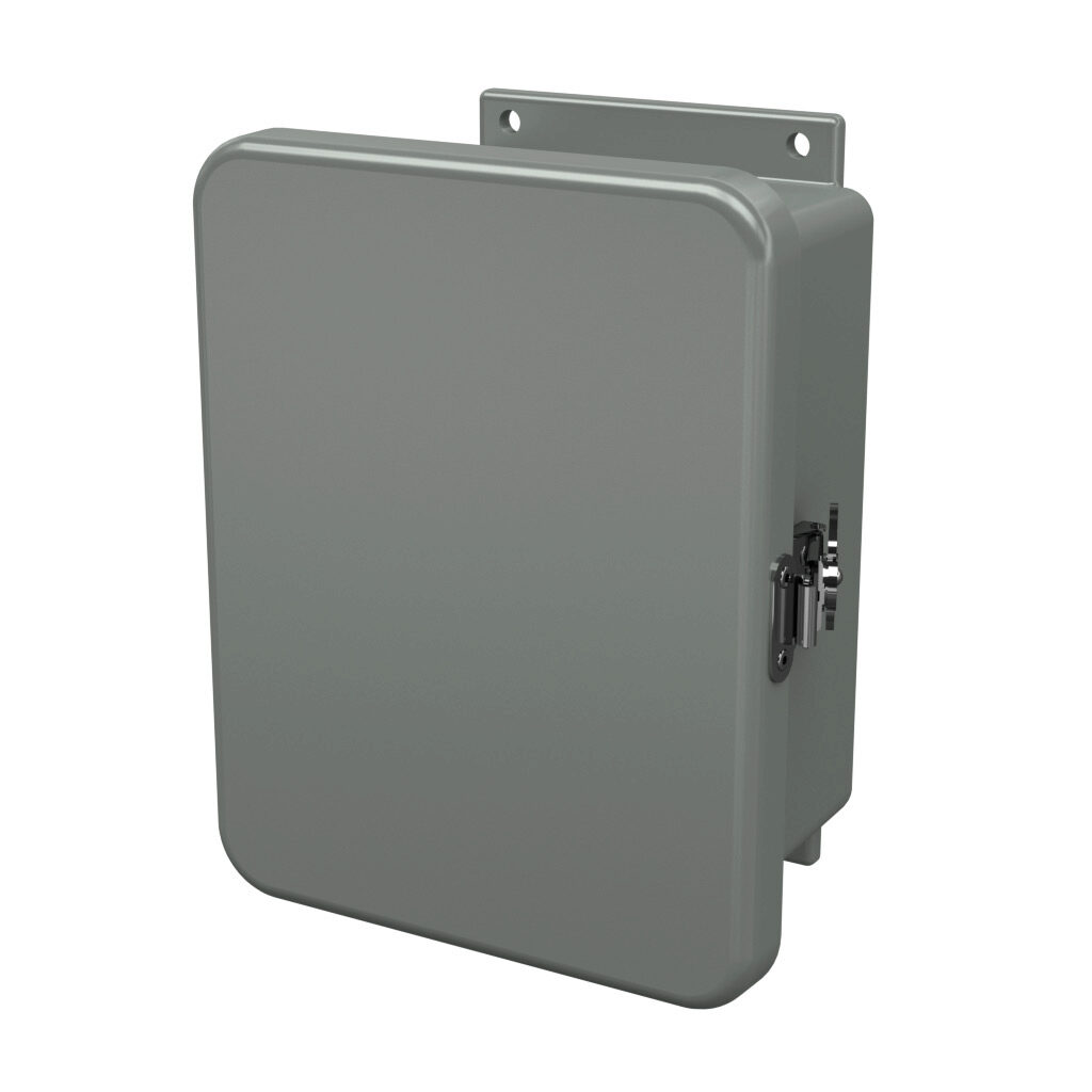 J806HLL - Stahlin J series enclosure, NEMA 1/3R/4X/6P/12, 8 x 6 x 4in (HxWxD), wall mount, fiberglass reinforced polyester, gray, single-door, twist-lock latch, integral mounting flange.