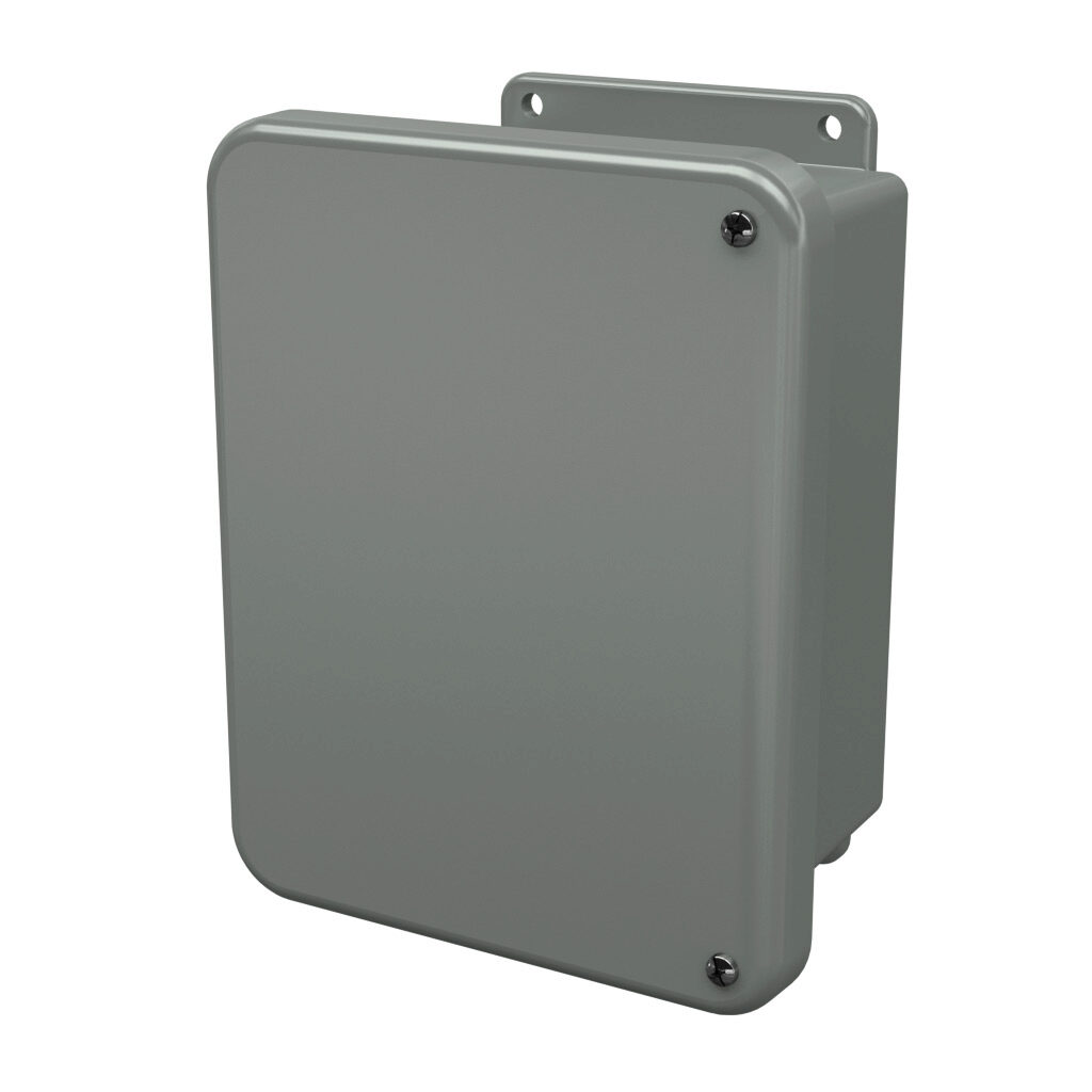 J806HW - Stahlin J series enclosure, NEMA 1/3R/4X/6P/12, 8 x 6 x 4in (HxWxD), wall mount, fiberglass reinforced polyester, gray, hinged screw cover, integral mounting flange.