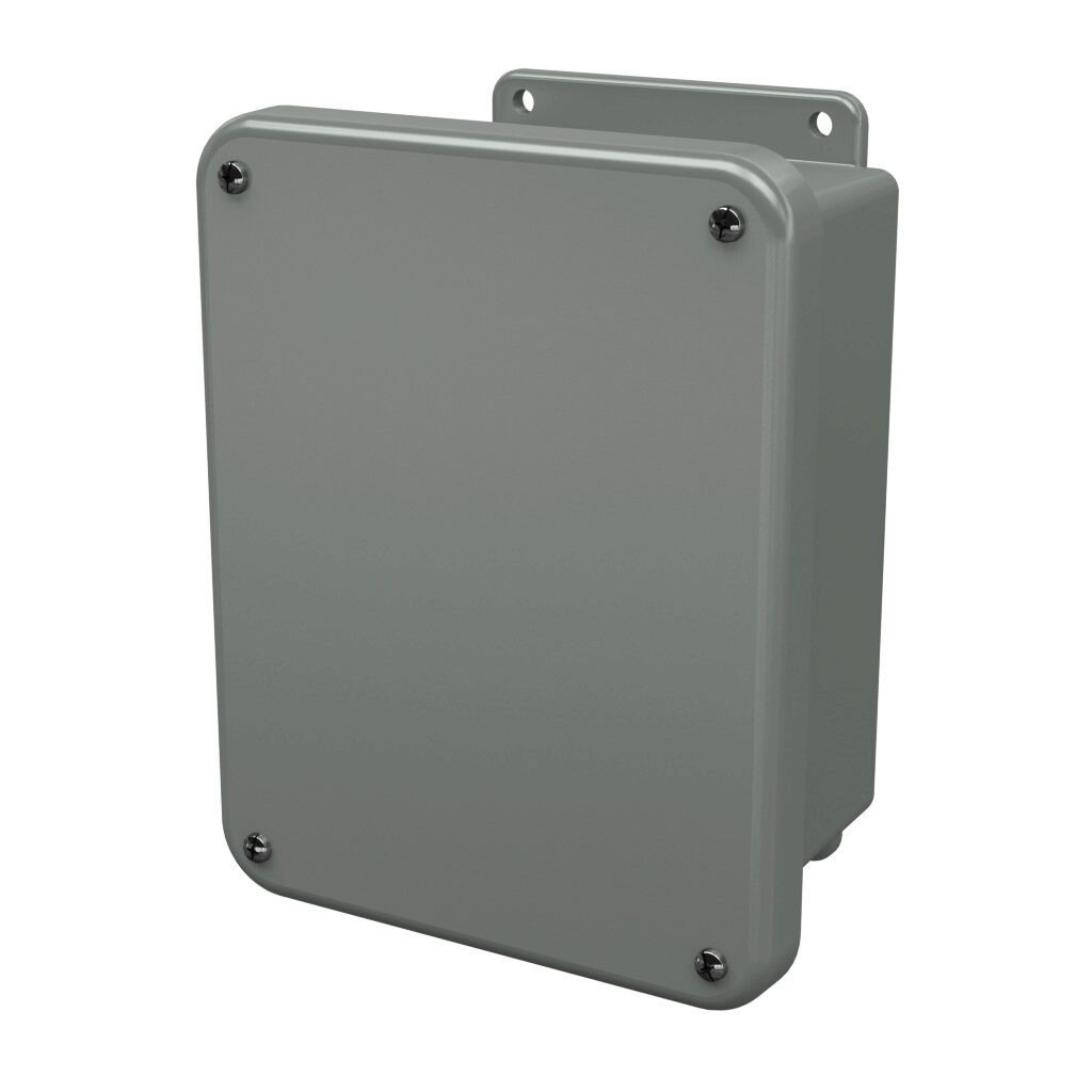 J806W - Stahlin J series enclosure, NEMA 1/3R/4X/6P/12, 8 x 6 x 4in (HxWxD), wall mount, fiberglass reinforced polyester, gray, screw cover, integral mounting flange.