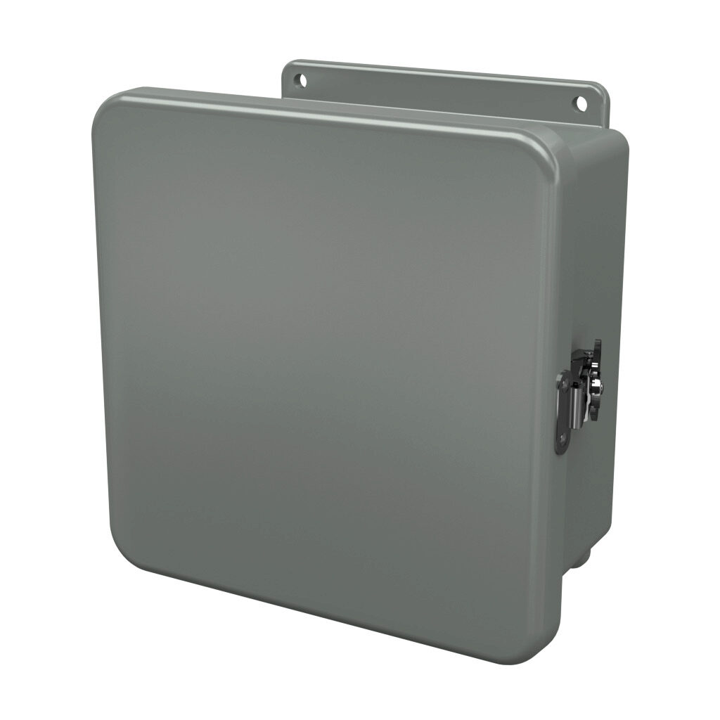 J808HLL - Stahlin J series enclosure, NEMA 1/3R/4X/6P/12, 8 x 8 x 4in (HxWxD), wall mount, fiberglass reinforced polyester, gray, single-door, twist-lock latch, integral mounting flange.