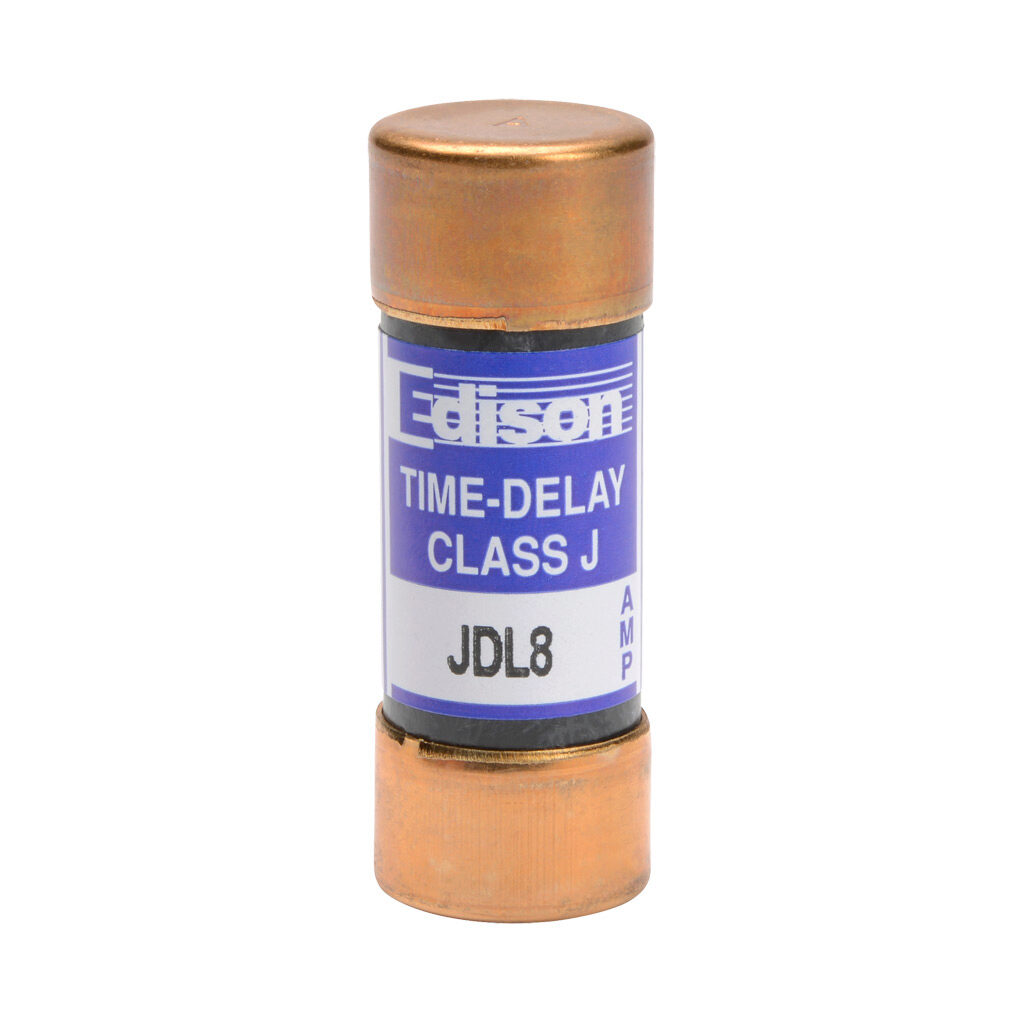 JDL8 - Edison fuse, JDL series, Class J, current-limiting, time-delay, 8A, 600 VAC, ferrule. Package of 10. Feeder/branch protection applications.