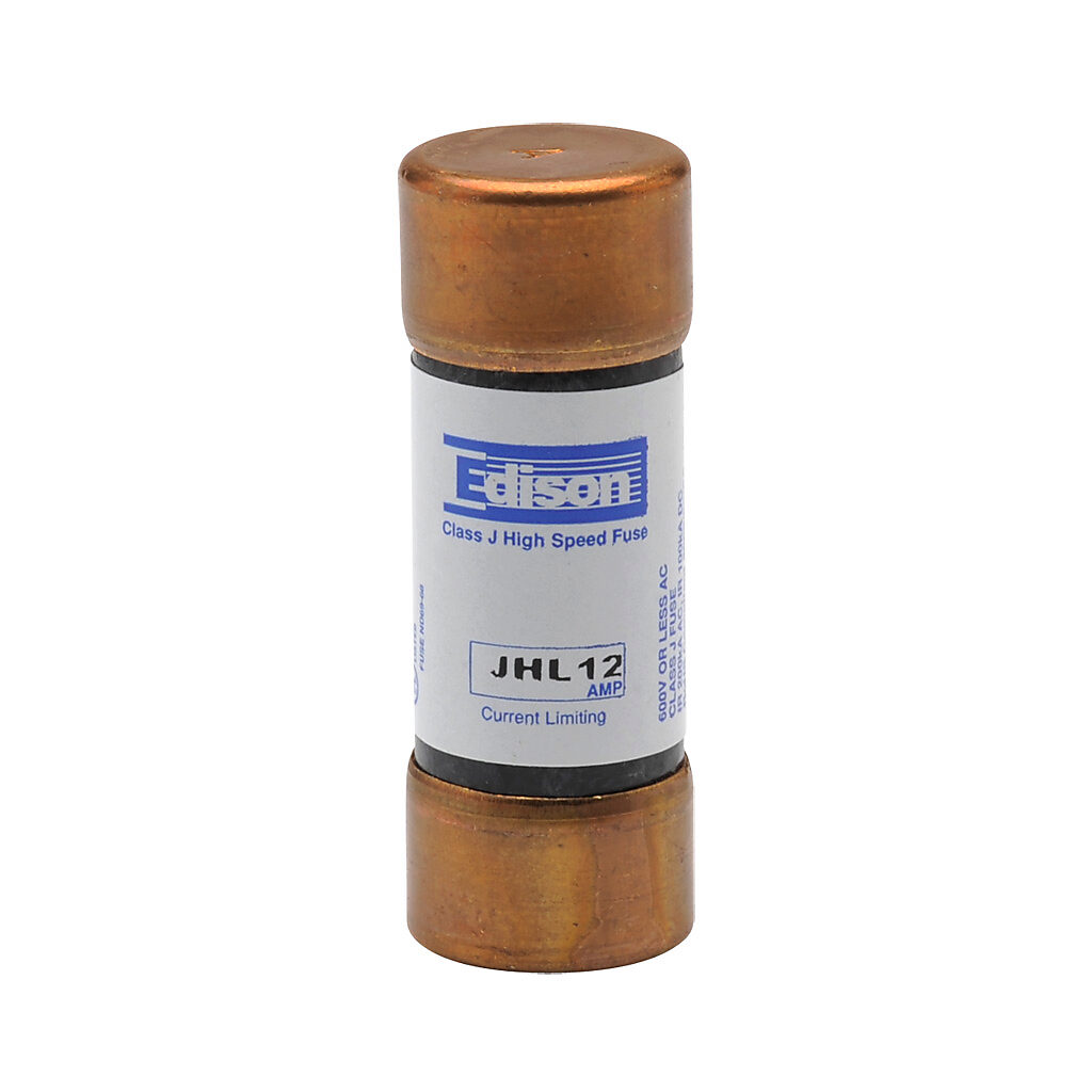 JHL12 - Edison drive fuse, JHL series, Class J, current-limiting, high speed, 12A, 600 VAC, ferrule. Package of 10. Feeder/branch, semiconductor protection applications.