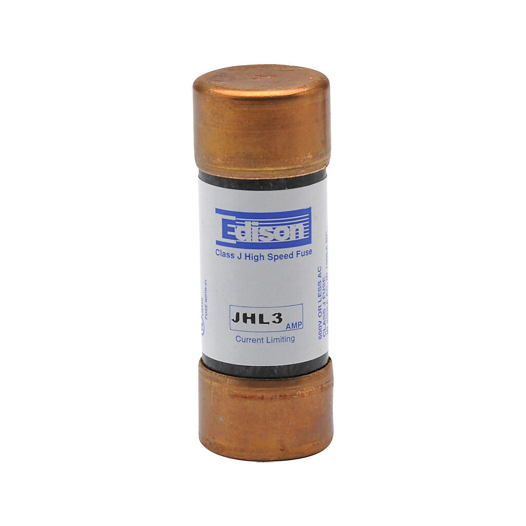JHL3 - Edison drive fuse, JHL series, Class J, current-limiting, high speed, 3A, 600 VAC, ferrule. Package of 10. Feeder/branch, semiconductor protection applications.